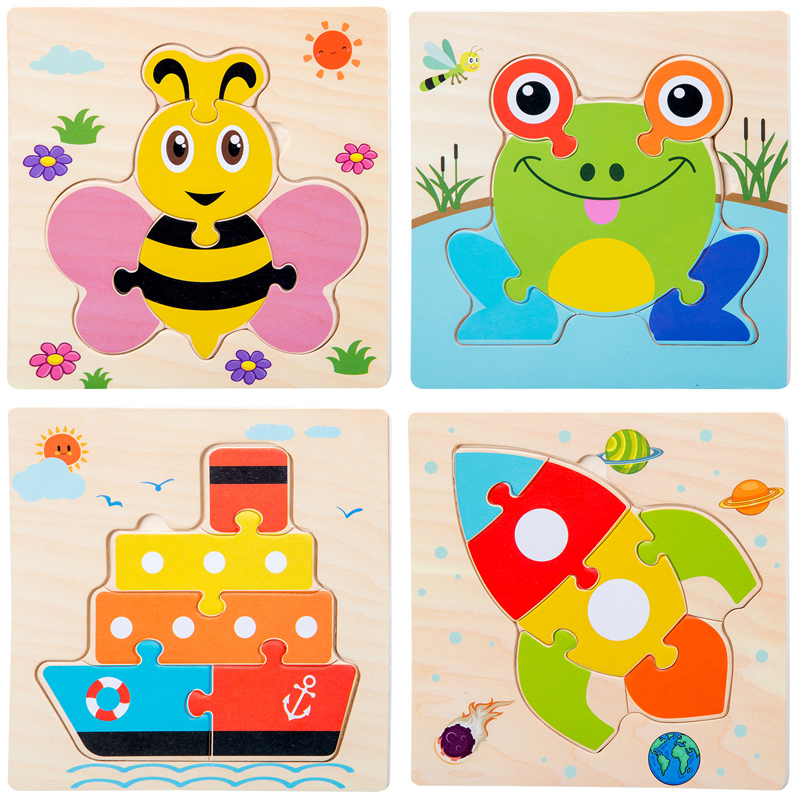 4 Pack Wooden Jigsaw Puzzles Toddler Puzzle Game Educational Toys  Old Boy Girl Childrens