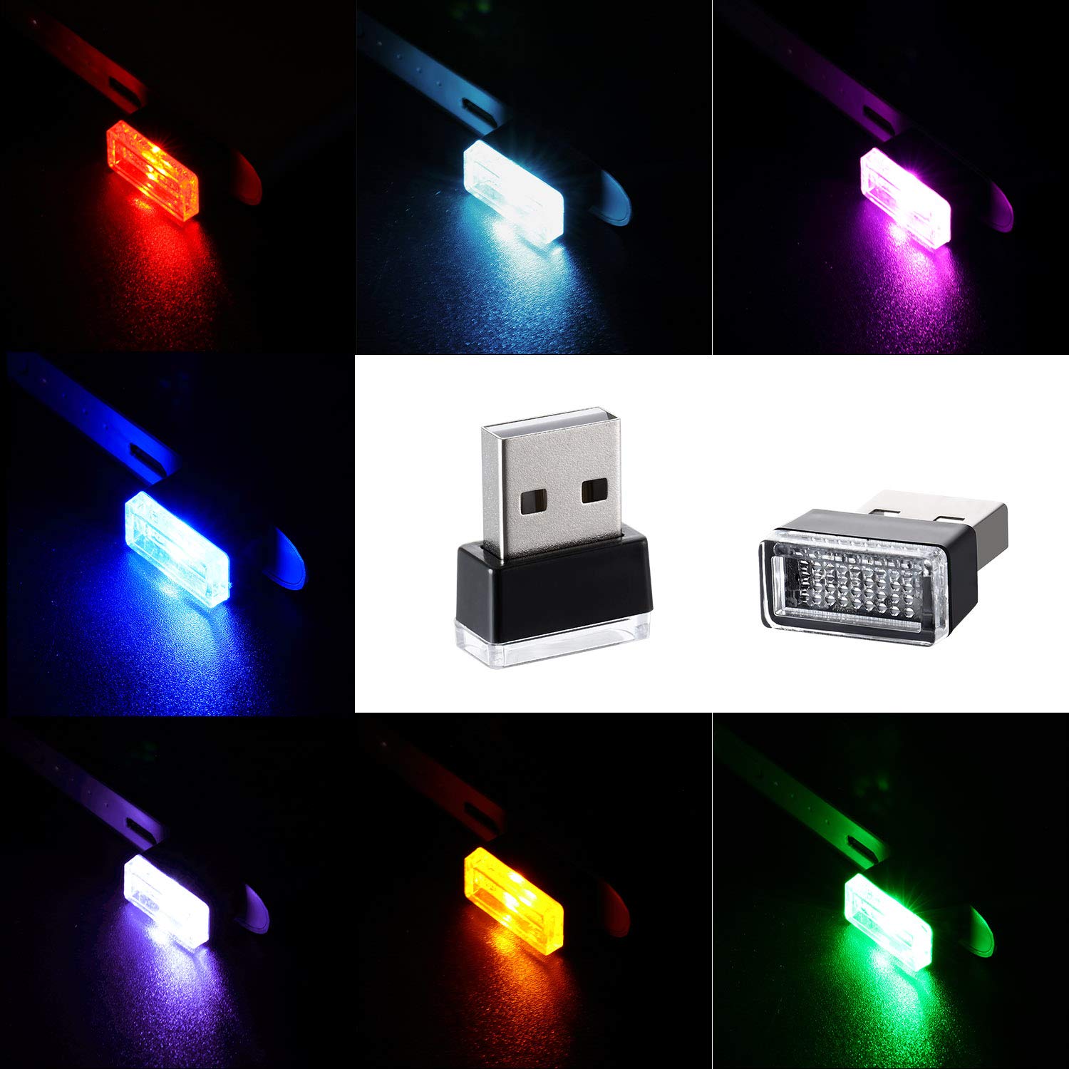 7 Pieces USB LED Car Interior Atmosphere Lights,  Kit for Cars, Laptops, USB Sockets, Night Lights