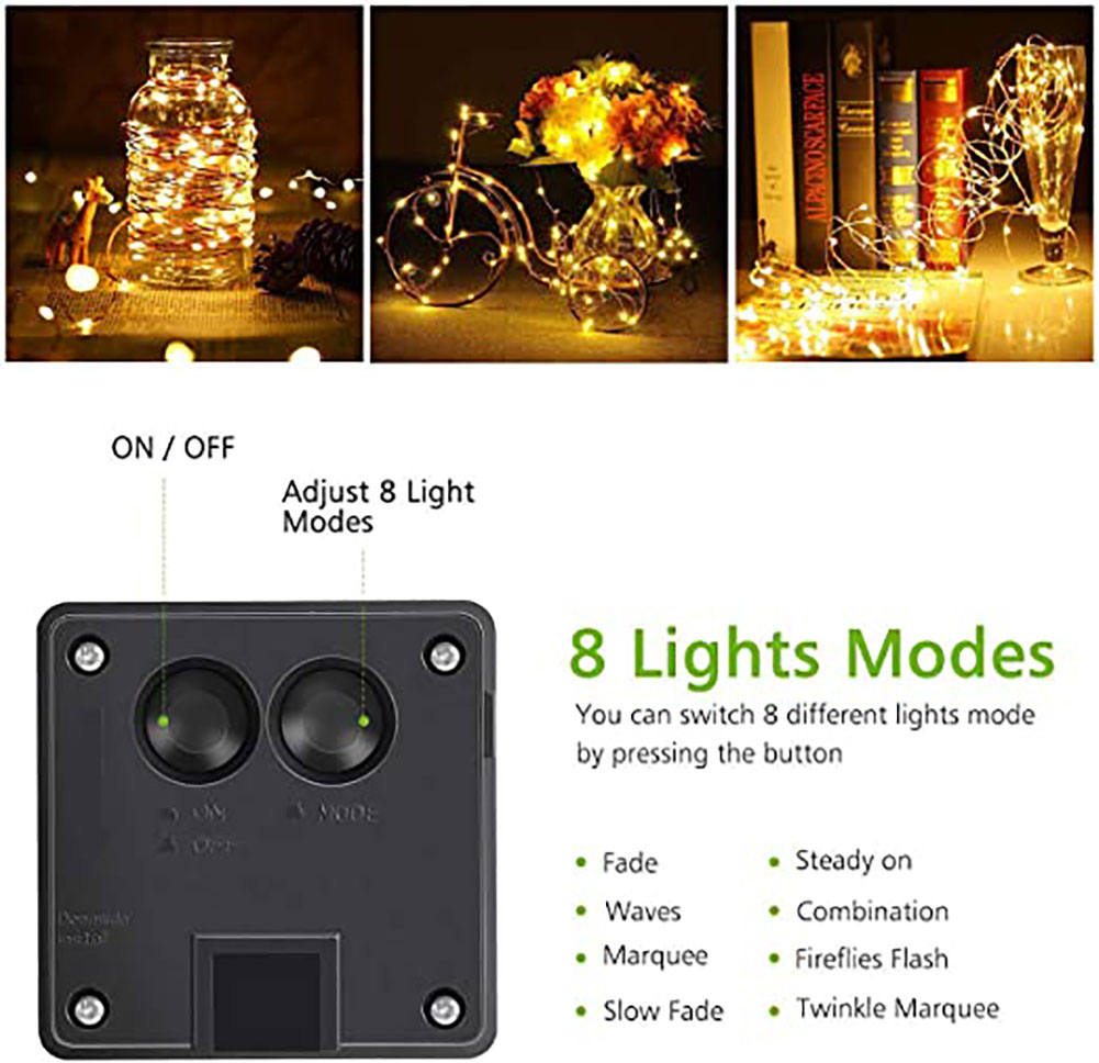 Solar LED Strip Lights,10M 100LED Solar-Powered String Lights,Outdoor IP65 Waterproof 8 Modes