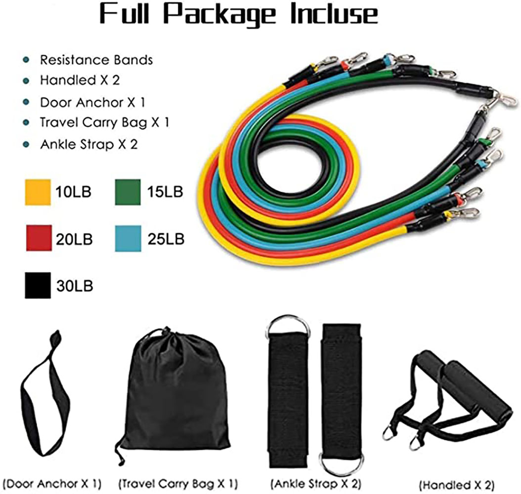 11 Pack Exercise Resistance Bands Set,Including Exercise Tube Bands Home Gym Fitness for Men Women