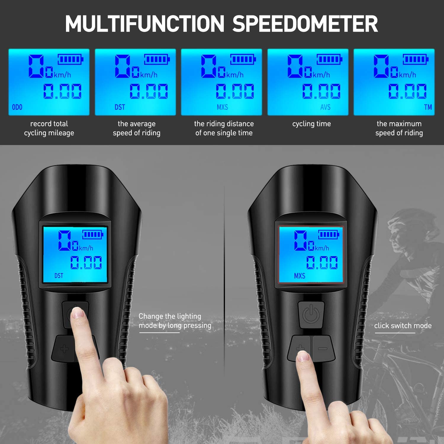 LED Bicycle Light Set USB Rechargeable Speedometer with LCD Display Fits All Mountain &amp; Road Bike