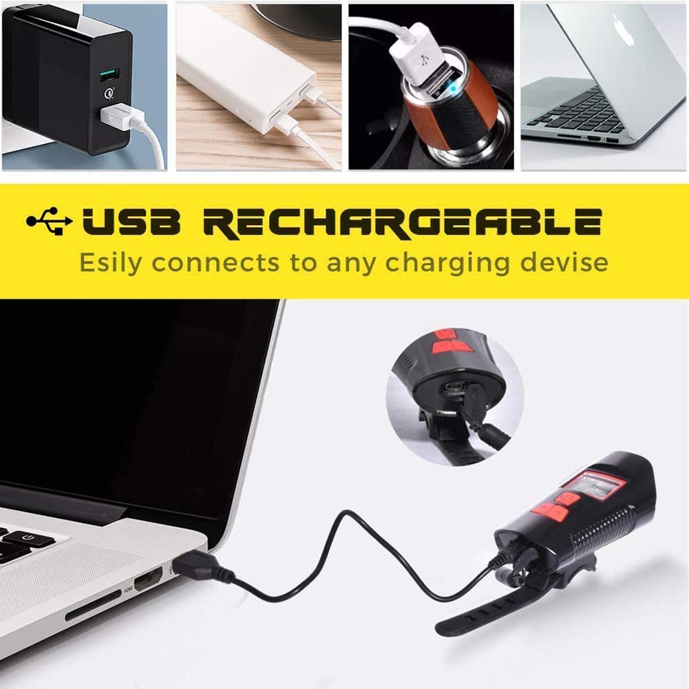 LED Bicycle Light Set USB Rechargeable Speedometer with LCD Display Fits All Mountain &amp; Road Bike