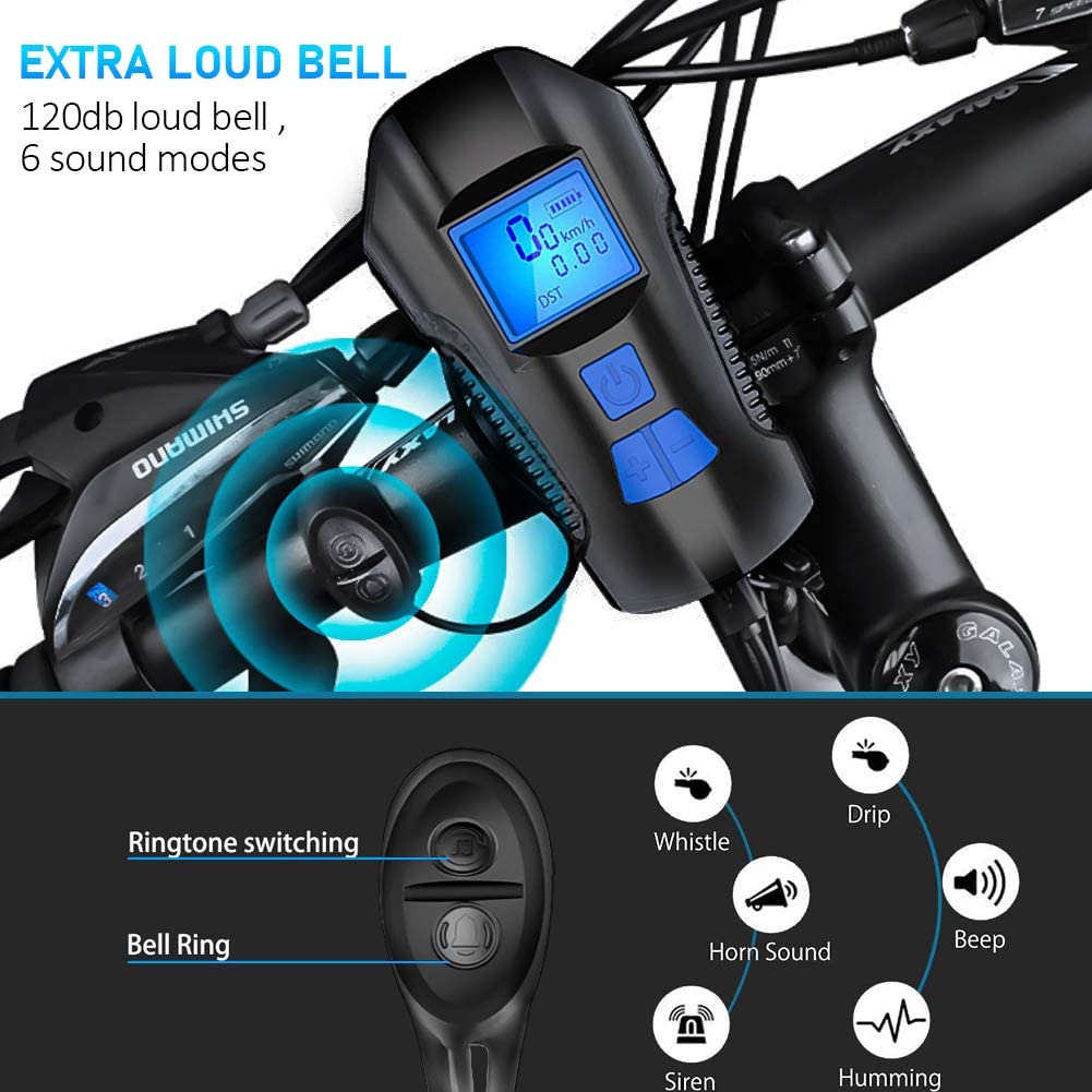 LED Bicycle Light Set USB Rechargeable Speedometer with LCD Display Fits All Mountain &amp; Road Bike