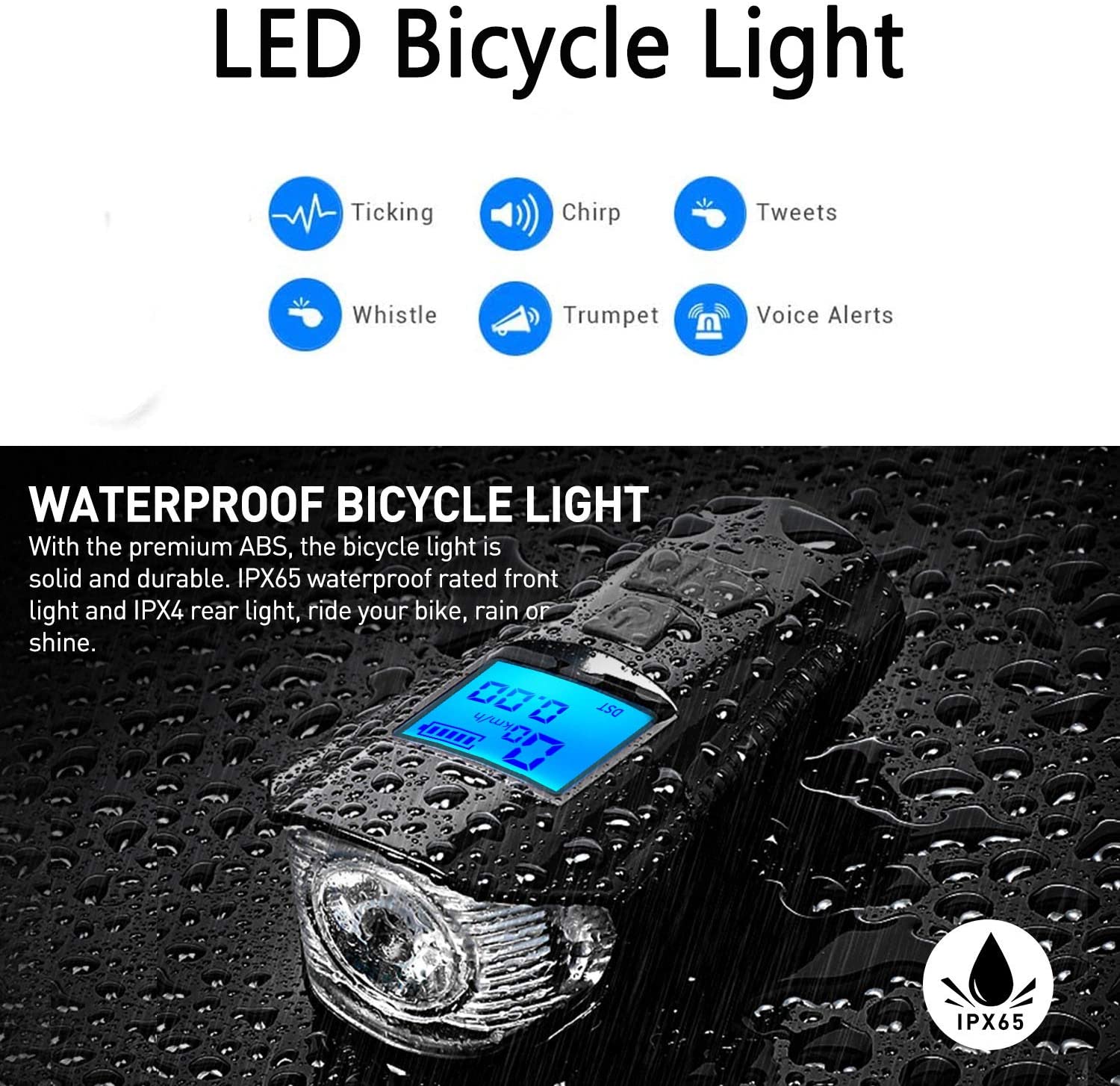 LED Bicycle Light Set USB Rechargeable Speedometer with LCD Display Fits All Mountain &amp; Road Bike