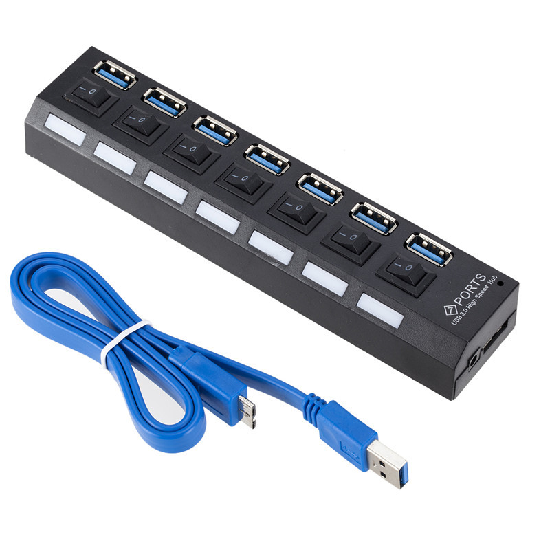 Usb3.0  7 Port Hub Hub Computer Usb Multi Interface Divider Usb Distributor Black