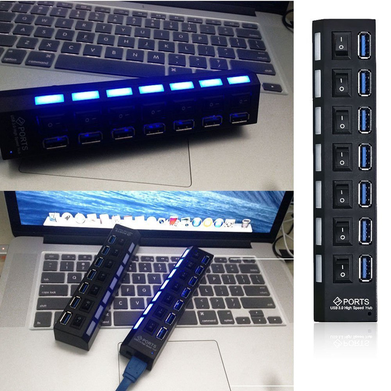 Usb3.0  7 Port Hub Hub Computer Usb Multi Interface Divider Usb Distributor Black