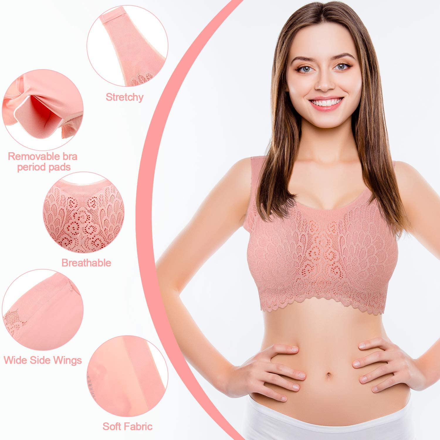 Women 5D Wireless Contour Bra Breathable Seamless Lace Underwear for Sports Yoga Running