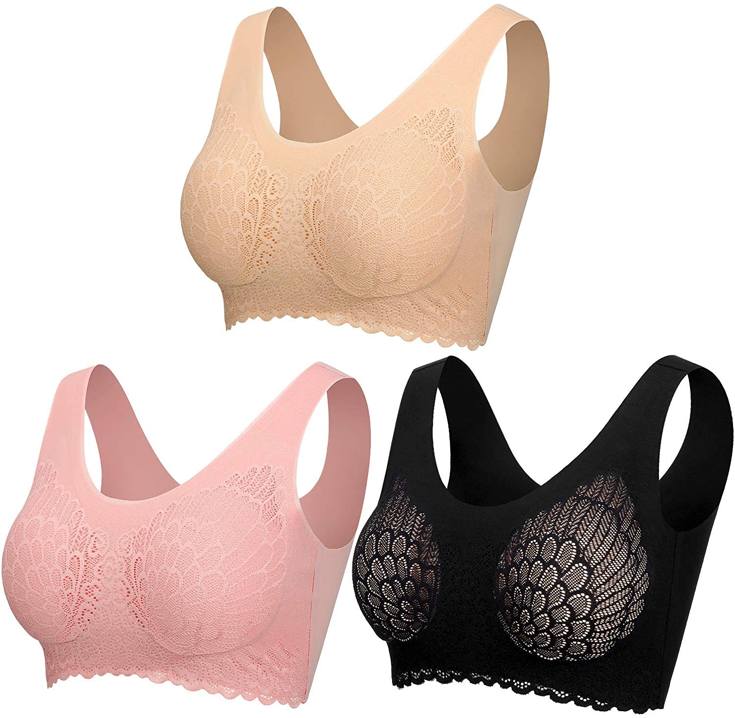 Women 5D Wireless Contour Bra Breathable Seamless Lace Underwear for Sports Yoga Running