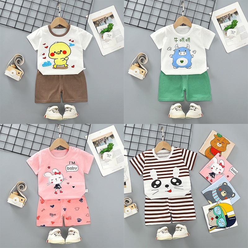 2 set Kids Girls Boys Tracksuit  Set Crop Tops with Shorts Pants Sport Set Pyjama Sets