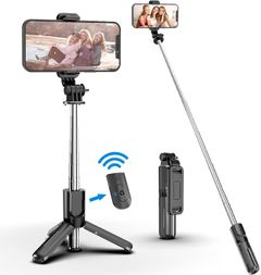 Portable Selfie Stick Tripod with Bluetooth Wireless Remote, 3 in 1 Extendable Selfie Stick Phone Holder for iPhone Android Samsung Smartphone Black 74CM
