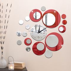 Acrylic Clock Mirrors Style Wall Sticker Removable Decal Vinyl Art Home Decor Red+siliver as picture
