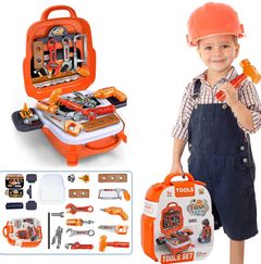 22Pcs Kid Tool Set, Pretend Play Toddler Tool Toy with Construction Worker Costume & Electronic Toy Drill in Storage Box for Boy Girl Birthday Gift Outdoor as picture 22 pcs