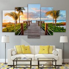 5 Piece/Set Landscape  beach Picture Canvas Wall Art,Beach Painting Decor Ocean Canvas Prints for Living Room,no frame，Ready to Hang Only canvas painting 5pcs as picture