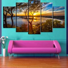 5 Piece Tree Sunset Lake Picture Canvas Wall Art,Painting Frameless Canvas Prints for Living Room, Ready to Hang Only canvas painting, no frame 5pcs as picture