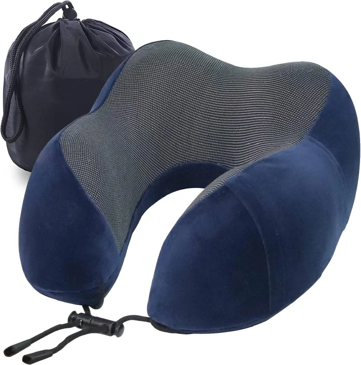 Travel Pillow, Best Memory Foam Neck Pillow and Head Support Soft Pillow with Side Storage Bags, for Sleep Rest, Airplane, Car, Family and Travel Use
