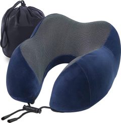 Travel Pillow, Best Memory Foam Neck Pillow and Head Support Soft Pillow with Side Storage Bags, for Sleep Rest, Airplane, Car, Family and Travel Use navy blue normal
