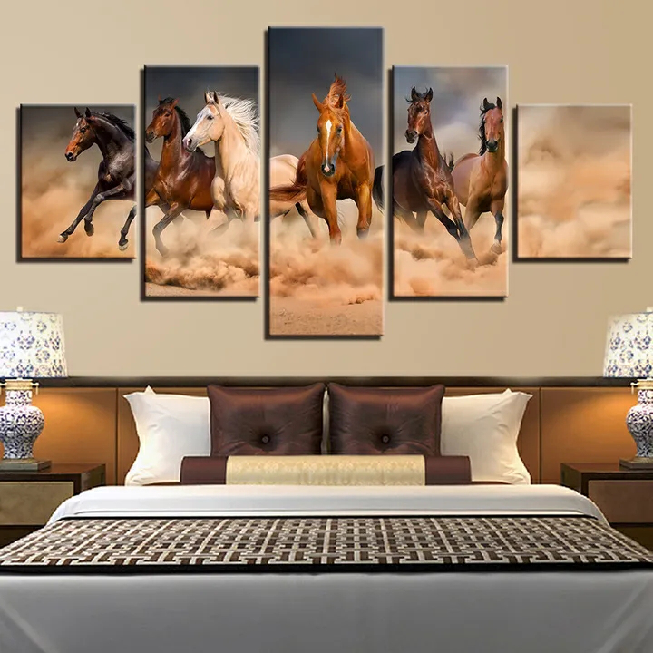 5 Piece Elephant horse Picture Canvas Wall Art,Painting Frameless Canvas Prints for Living Room, Ready to Hang Only canvas painting, no frame