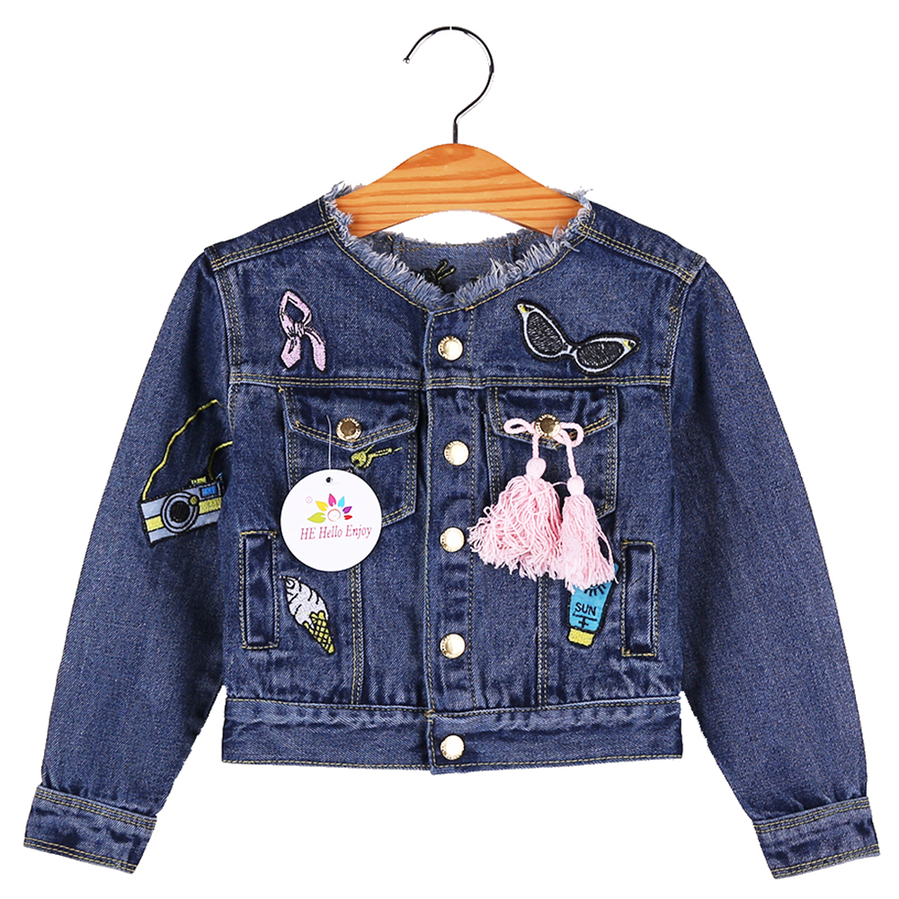 Baby Girls Jackets Coats Cartoon Graffiti Embroidery Kids Denim Jacket Autumn Winter Outerwear