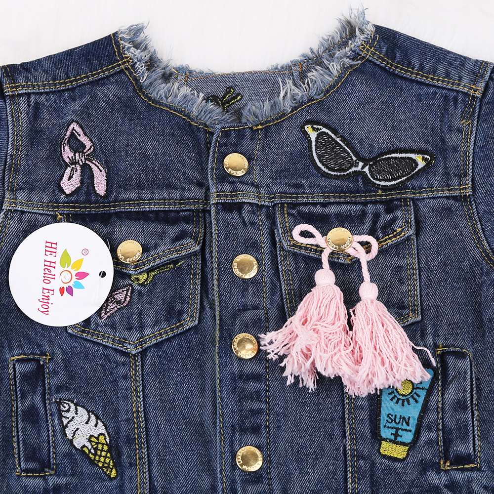 Baby Girls Jackets Coats Cartoon Graffiti Embroidery Kids Denim Jacket Autumn Winter Outerwear