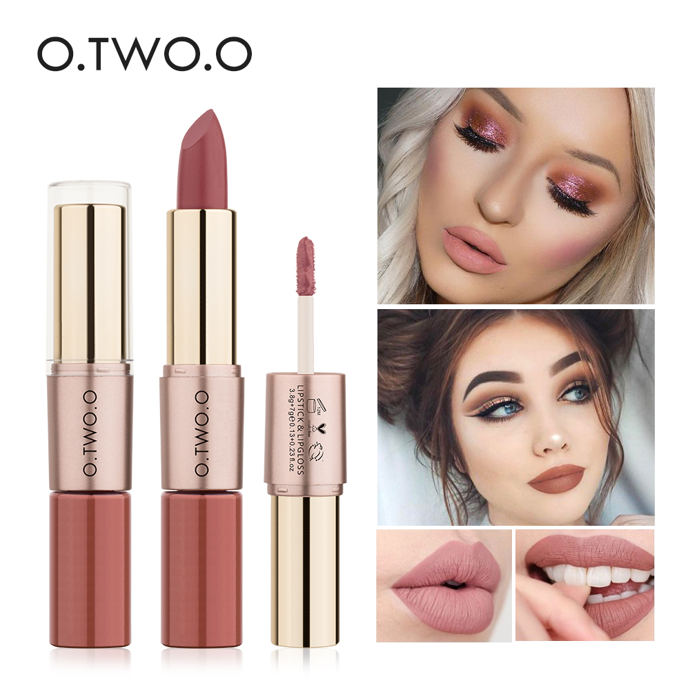 O.TWO.O matte lipstick &amp; lipgloss , 2 in1 waterproof make up new lipsticks long lasting for woman