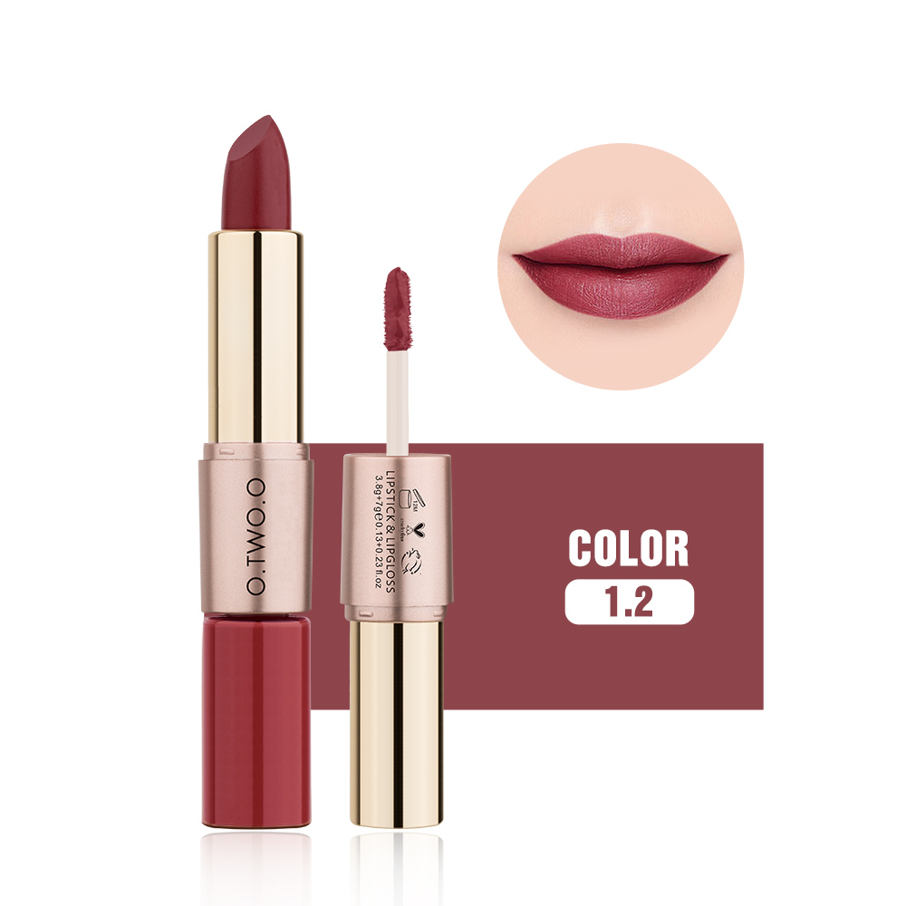 O.TWO.O matte lipstick &amp; lipgloss , 2 in1 waterproof make up new lipsticks long lasting for woman