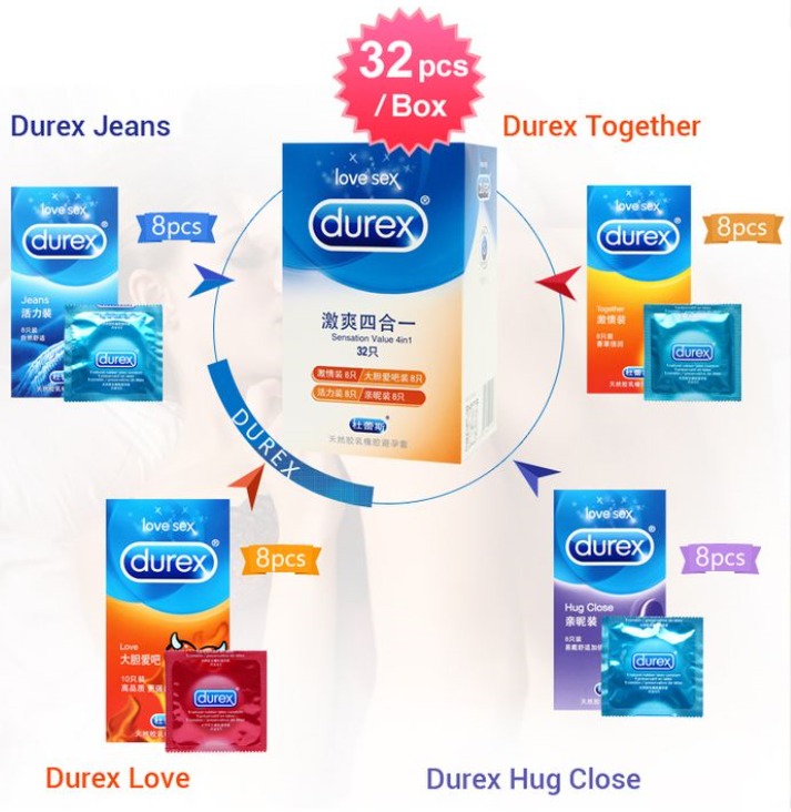 Durex Condom 4 Types 32 Pcs/box Ultra Thin Sex Lubricated Condoms Natural Rubber Latex For Lover/Men