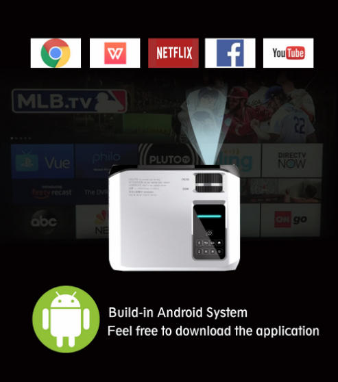 Projector 4500 Lumens LED Mini 720P office home Projector, Portable Movie Android 6 HDMI USB TF VGA