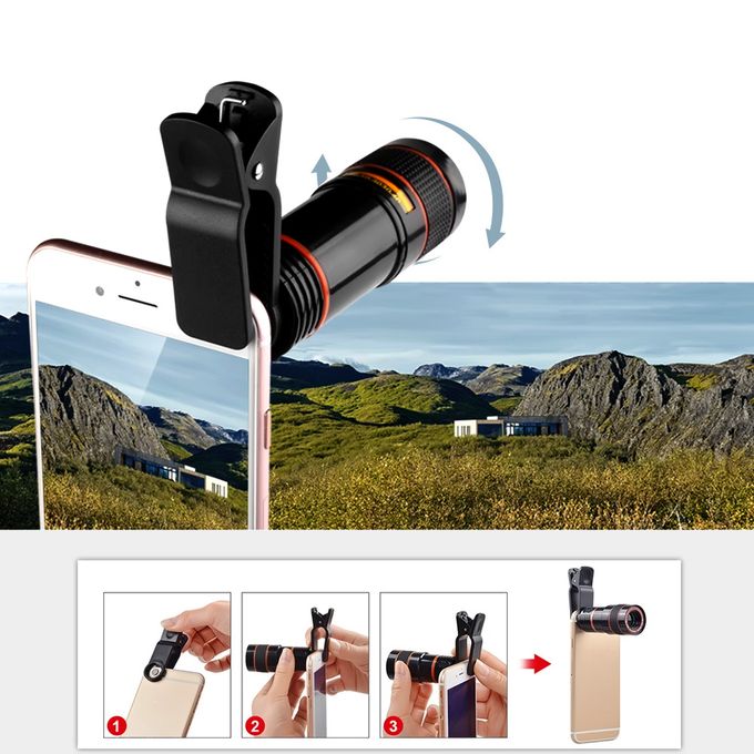 External Phone Camera Mobile Lenses 12X Zoom Long Focus Telescope Lens for Phones Iphone Tablet Ipad