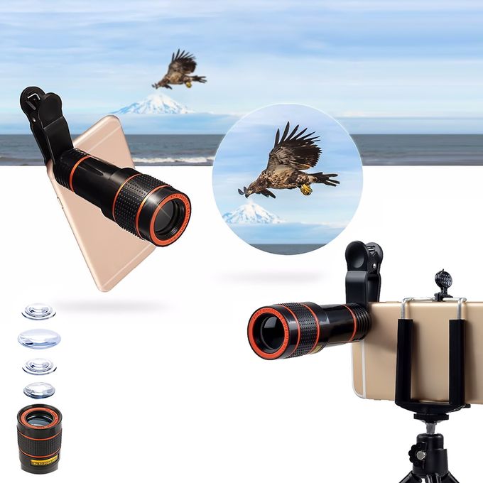 External Phone Camera Mobile Lenses 12X Zoom Long Focus Telescope Lens for Phones Iphone Tablet Ipad