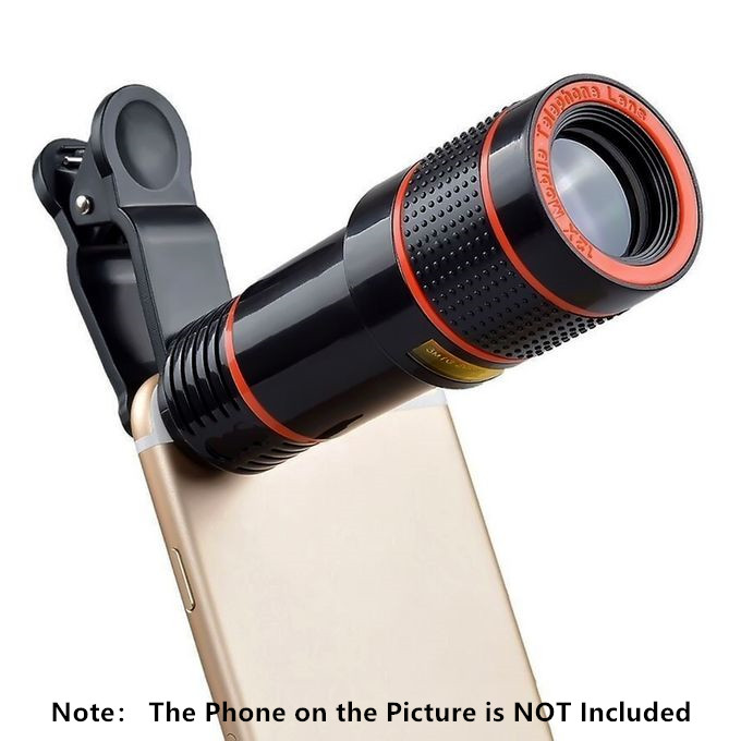 External Phone Camera Mobile Lenses 12X Zoom Long Focus Telescope Lens for Phones Iphone Tablet Ipad