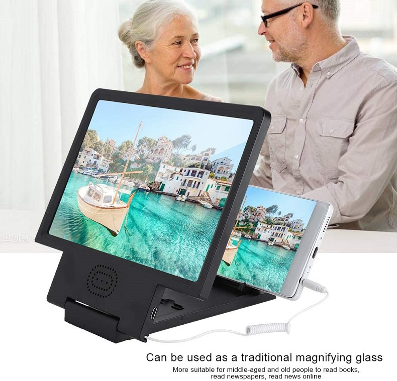 Mobile Phone Screen Magnifier with Speaker Video HD Magnifier Bracket Enlarge Screen for Android IOS