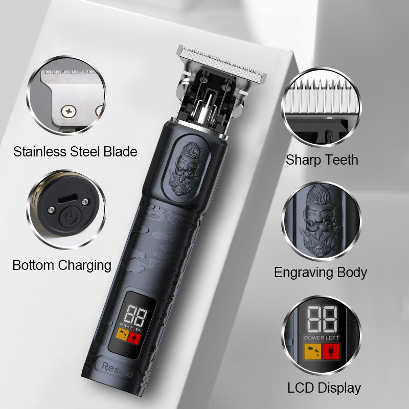 RESUXI JM711 Professional Rechargeable barber waterproof brand Hair styling Cordless custom cordless hair trimmer with LCD display