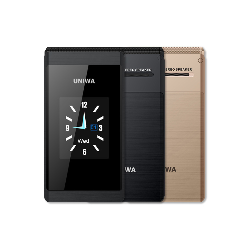 Unlock Cell Phone UNIWA X28 2.8/1.77 Inch Dual Screen SOS Function Big Button Flip Mobile Phone Sucessful Business Man's Choice