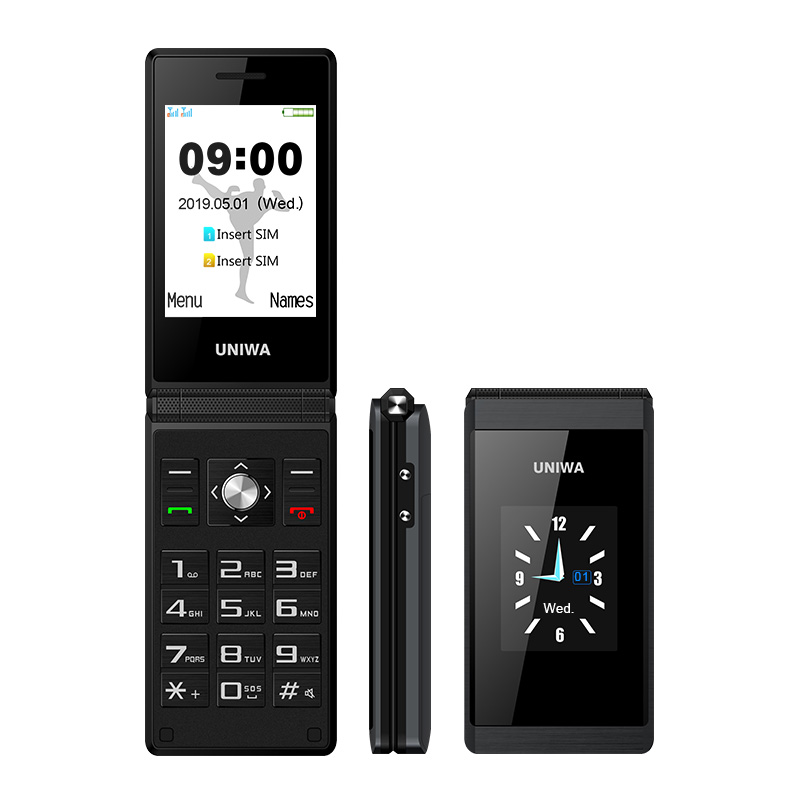 Unlock Cell Phone UNIWA X28 2.8/1.77 Inch Dual Screen SOS Function Big Button Flip Mobile Phone Sucessful Business Man's Choice