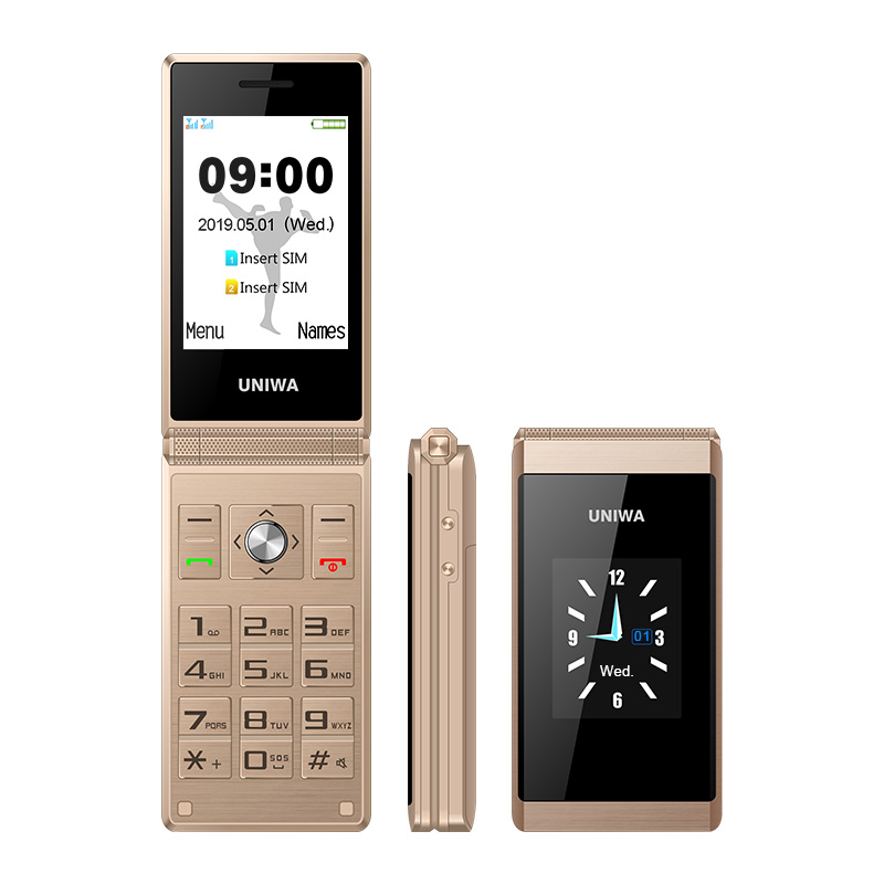 Unlock Cell Phone UNIWA X28 2.8/1.77 Inch Dual Screen SOS Function Big Button Flip Mobile Phone Sucessful Business Man's Choice