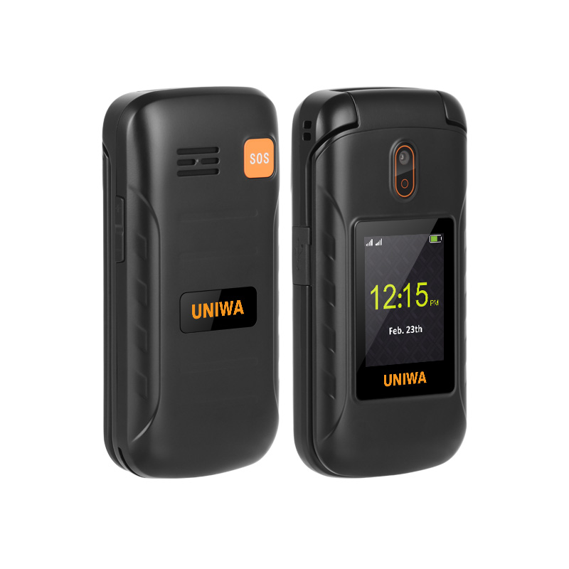 Wholesale 2.8"/1.77" Double Screen IP68 Waterproof SOS Function 4G Rugged Flip Phone Flip Mobile Phone UNIWA V909T