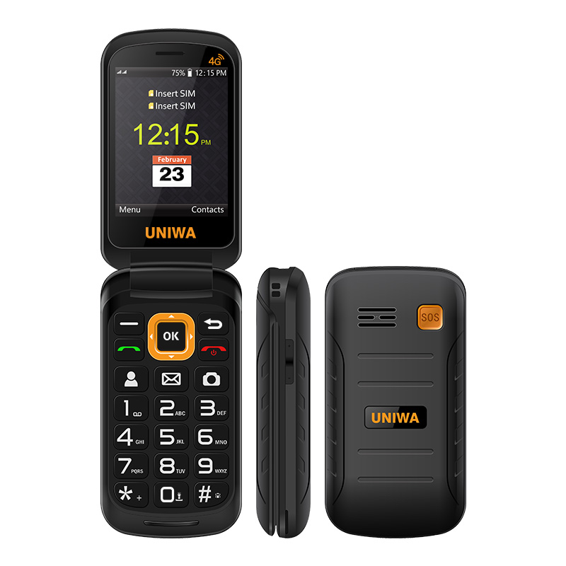 Wholesale 2.8"/1.77" Double Screen IP68 Waterproof SOS Function 4G Rugged Flip Phone Flip Mobile Phone UNIWA V909T