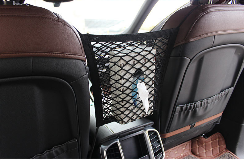 Universal Elastic Mesh Net Trunk Bag Car Mesh Organizer Seat Back Net Bag Barrier of Backseat Pet Kids Cargo Tissue Purse Holder Driver Storage Netting Pouch