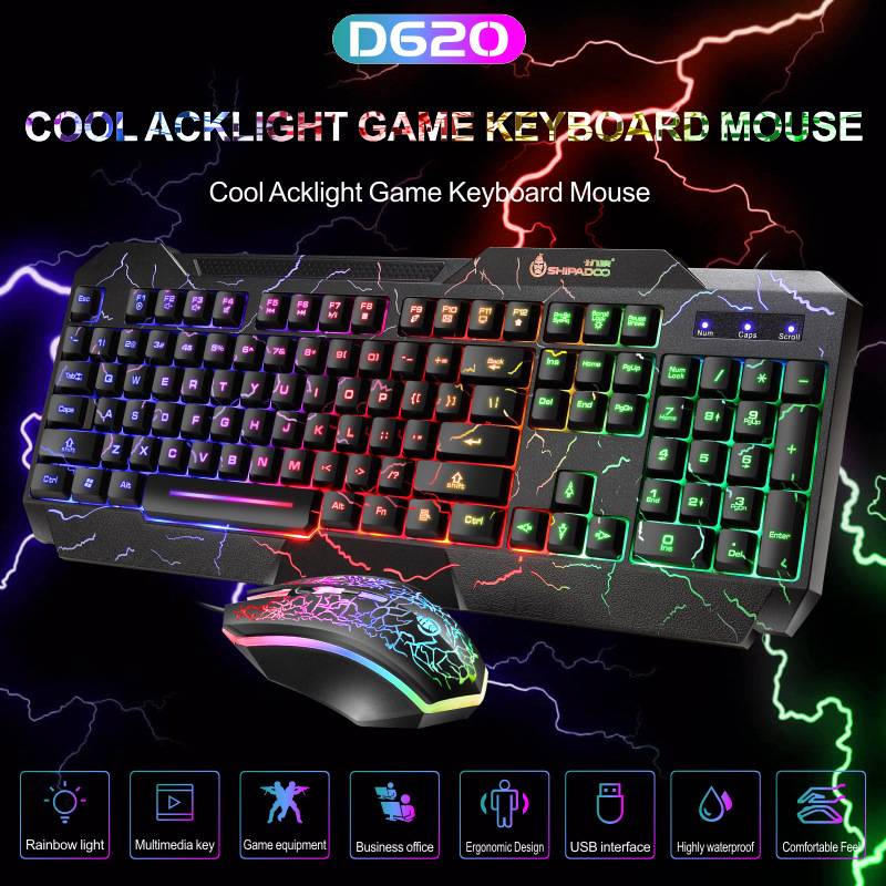 2-IN-1 Gaming Keyboard + Mouse Set Colorful Backlight USB Wired Game Keyboard and Mouse suit for Desktop Laptop PC