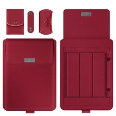 Fancy Leather Laptop Sleeve Case With Stand Holder Bag with Multi-Functions 11/12/13/15 inch Notebook Protective Cover Computer Bag Red 13 inch