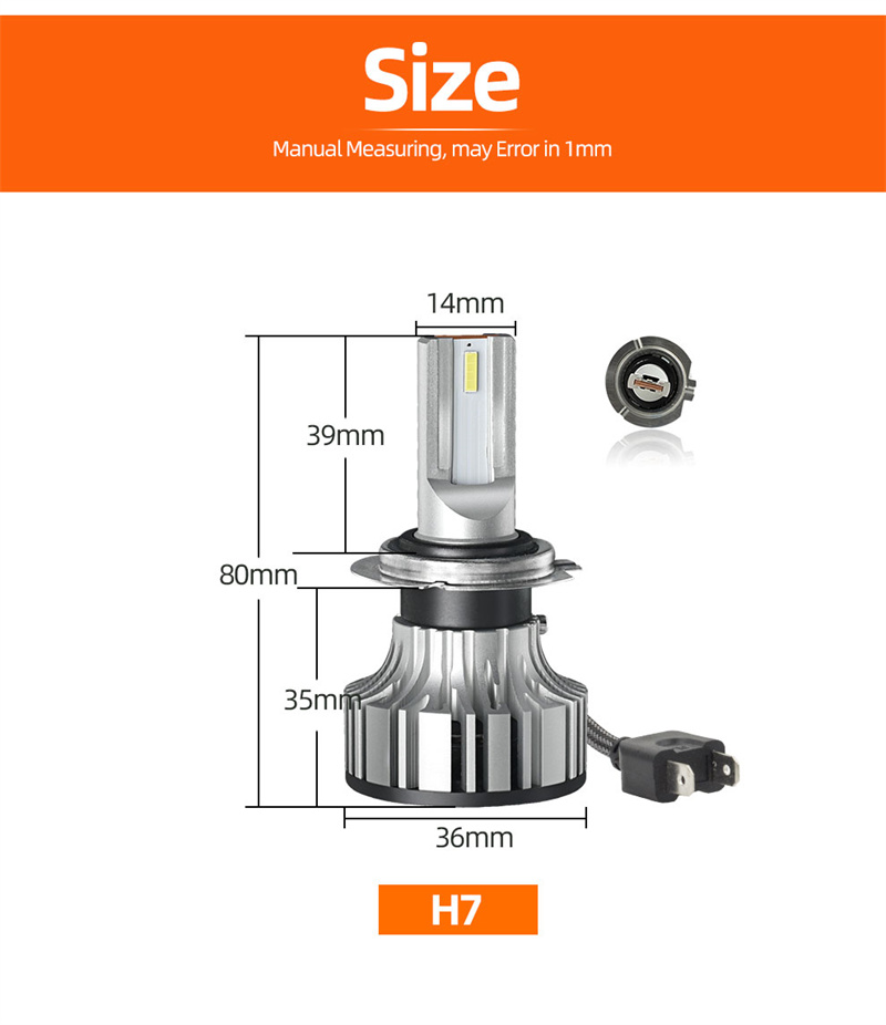H7 H4 Condensed Light LED Car Bulb 9005 9006 H11 H1 H3 880 9004/7 9012 50W 15000LM No Radio Interference Auto Headlight 12V