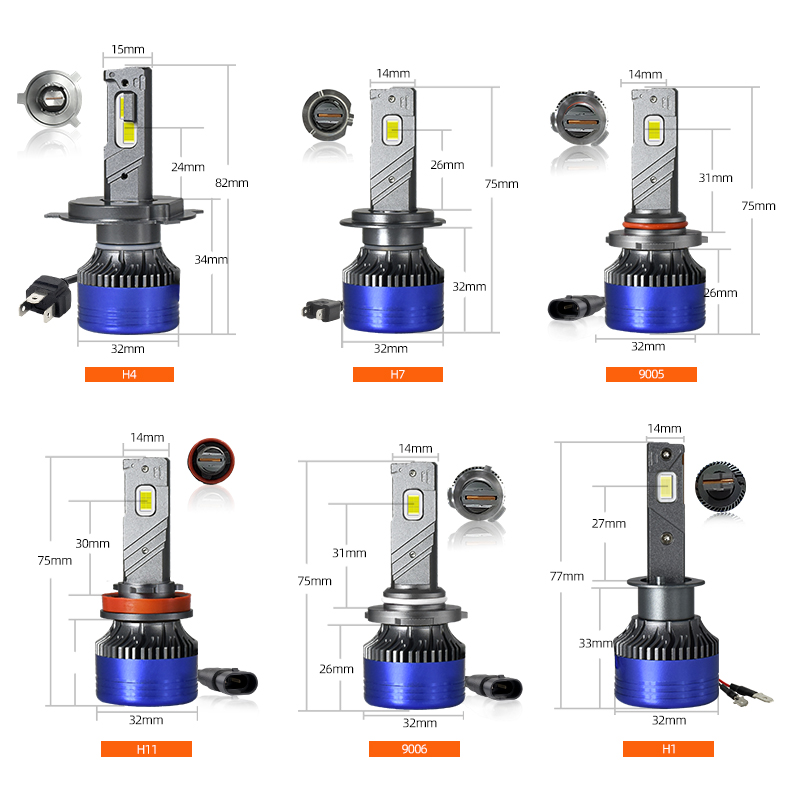 T35 H7 H4 H1 H11 Condensed Light LED Car Bulb 9005 9006  80W 10000LM No Radio Interference Auto Headlight 24V 50000H For Truck Small Pickup
