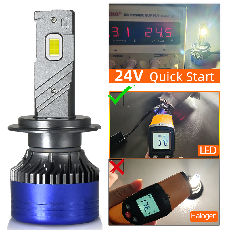 T35 H7 H4 H1 H11 Condensed Light LED Car Bulb 9005 9006  80W 10000LM No Radio Interference Auto Headlight 24V 50000H For Truck Small Pickup