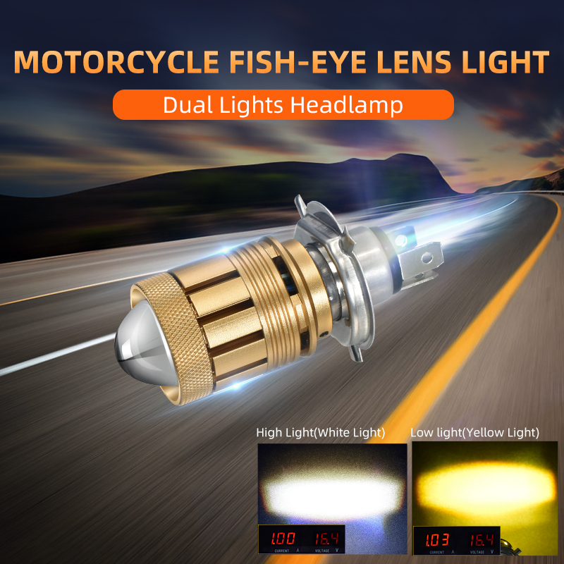 RV11 Bi-LED Motorcycle Bulb H4 9003 P43t 32W 16000Lm Dual Color Projector Lens Hi/Lo Light H6 HS1 BA20D Led Motorcycle Headlight