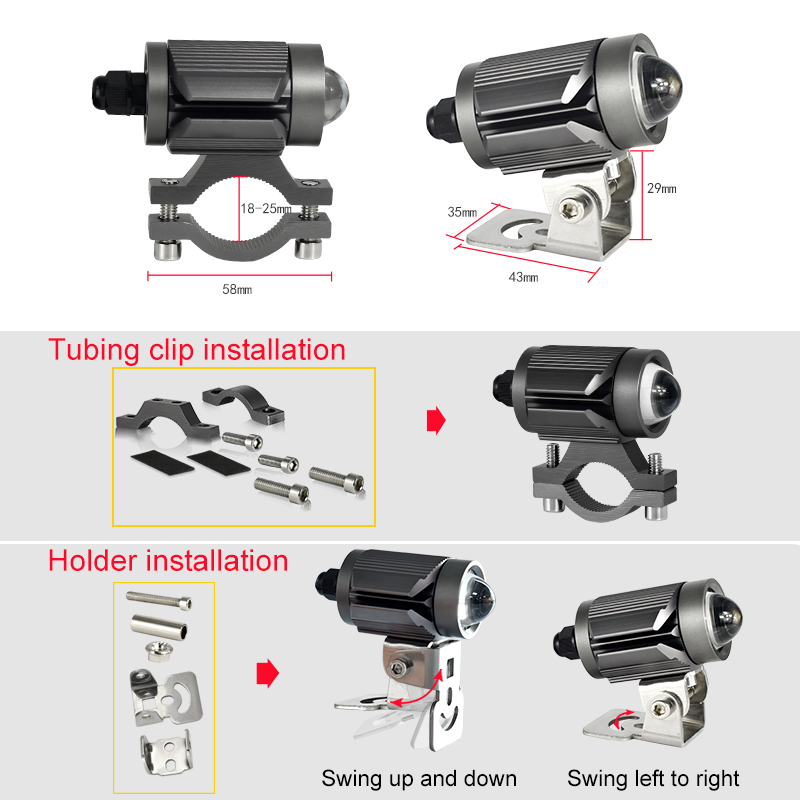 LED Motorcycle Headlight Tri-Color Projector Bi Lens Moto Bike E Bike Mini Driving Lamp DRL SUV Truck Car Light Accessory 12V