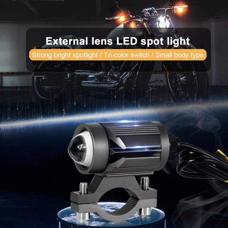 LED Motorcycle Headlight Tri-Color Projector Bi Lens Moto Bike E Bike Mini Driving Lamp DRL SUV Truck Car Light Accessory 12V