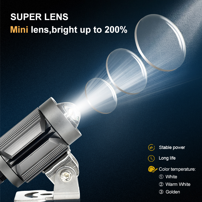 LED Motorcycle Headlight Tri-Color Projector Bi Lens Moto Bike E Bike Mini Driving Lamp DRL SUV Truck Car Light Accessory 12V