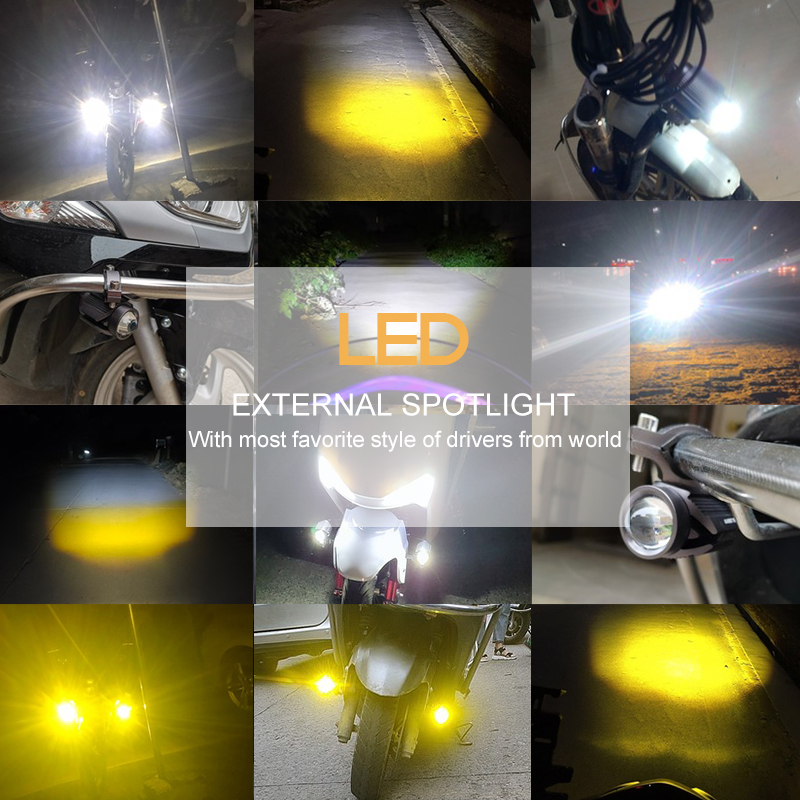 LED Motorcycle Headlight Tri-Color Projector Bi Lens Moto Bike E Bike Mini Driving Lamp DRL SUV Truck Car Light Accessory 12V