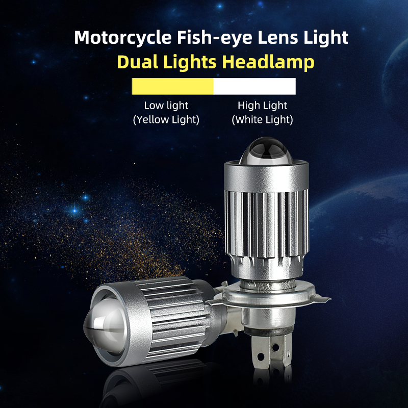 V10 Motorcycle LED Headlight Bulb H4 BA20D 24W 12000Lm Bi Lens Dual Light Colors 6000K 3000K High Low For Motorcycle Lighting