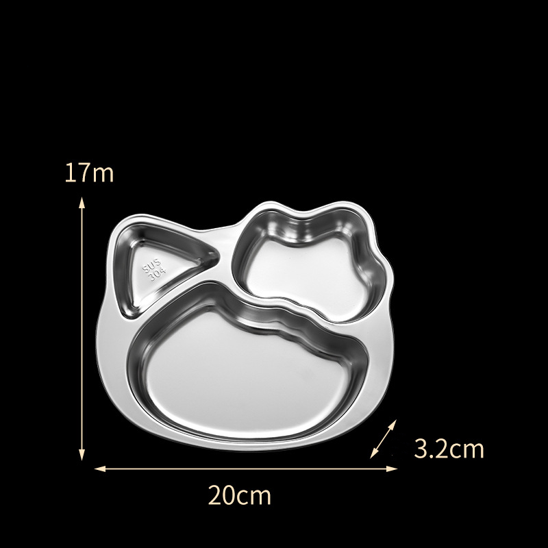 304 Stainless Steel Dinner Plate for Kids Cartoon Shape Dinner Plate Three Grid Stainless Steel Dinner Plate School Lunch Box 2pcs